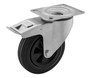 Forgó - fékes műanyagfelnis tömörgumis kerék 100 mm