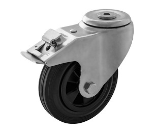 Hátfuratos - fékes műanyagfelnis tömörgumis kerék 125 mm