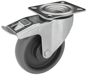 Forgó - fékes Szürke gumis nyommentes kerék 125 mm