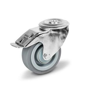 Hátfuratos - fékes Szürke gumis nyommentes kerék 125 mm