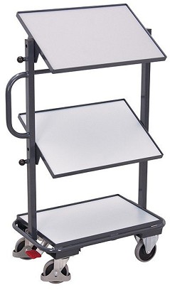 ESD anyagösszekészítő kocsi 3 dönthető ESD polccal