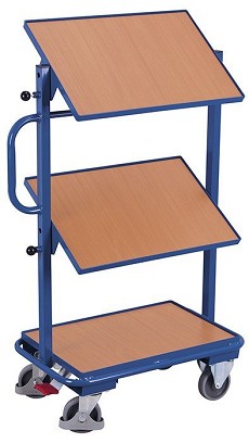 Kis méretű asztalkocsi 3 fa polccal, dönthető